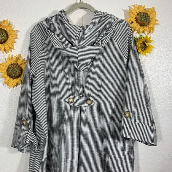 Womens Jones New York 1X Striped Hooded Button-Front Jacket Linen Blend Striped - Picture 7 of 11